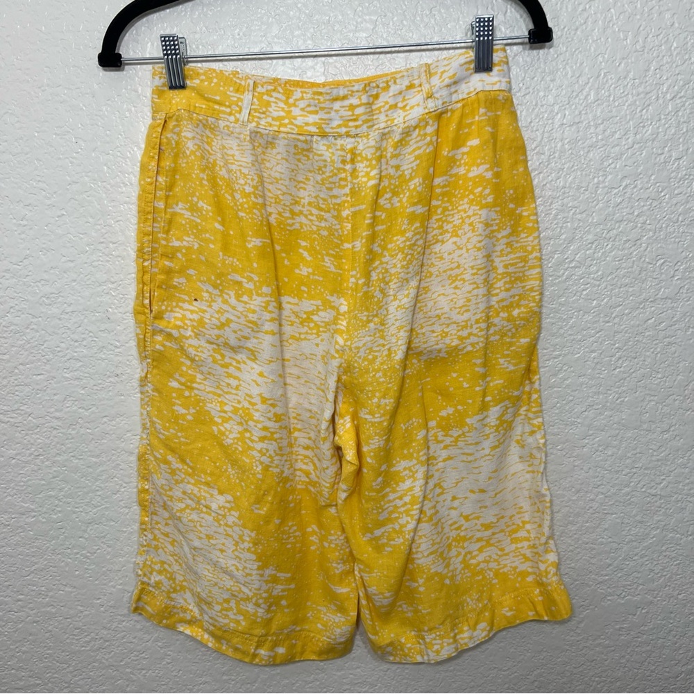 Vintage 80’s Valentino Swimwear Cotton Linen Yellow White Bermuda Shorts Size 12 - Picture 2 of 14